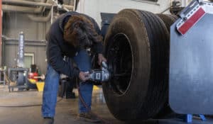 Diesel Technology student working on a truck