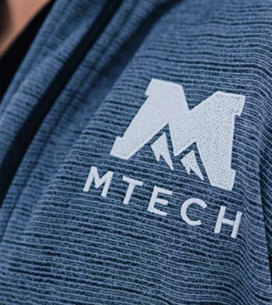 Close up of MTECH Logo on jacket