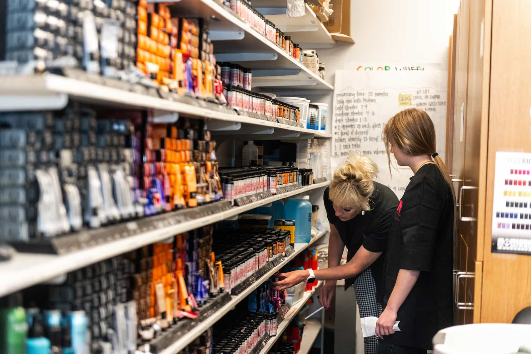 Shelves with hair dye